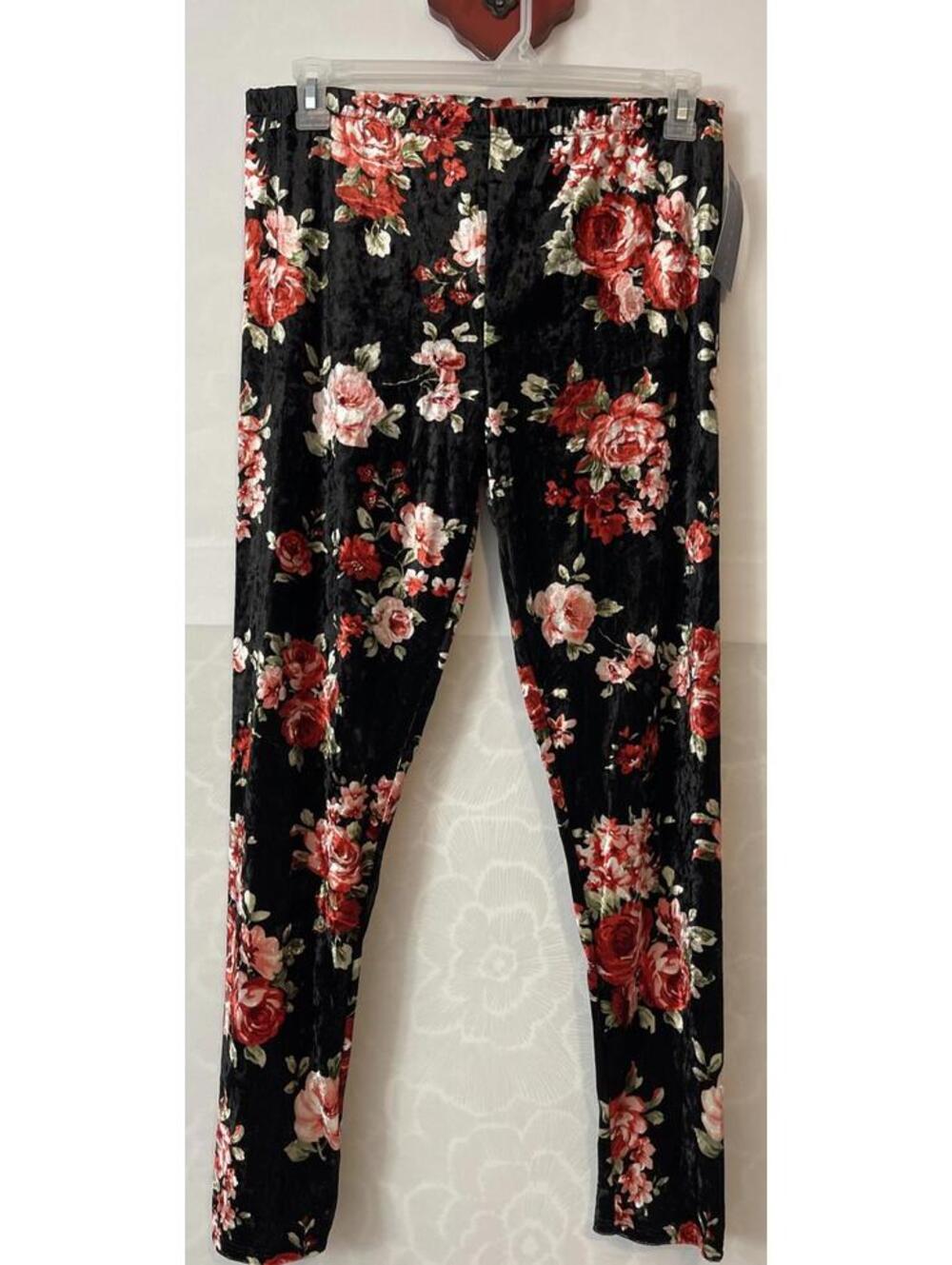 Ashley Blue Womens 1xl Black Floral Elastic-Waist Pull-On Leggings NWT! A6707